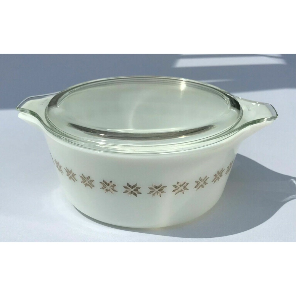 Vintage PYREX Town and Country Brown ~ Star ~ 473 1 QT Casserole Dish w/ Lid